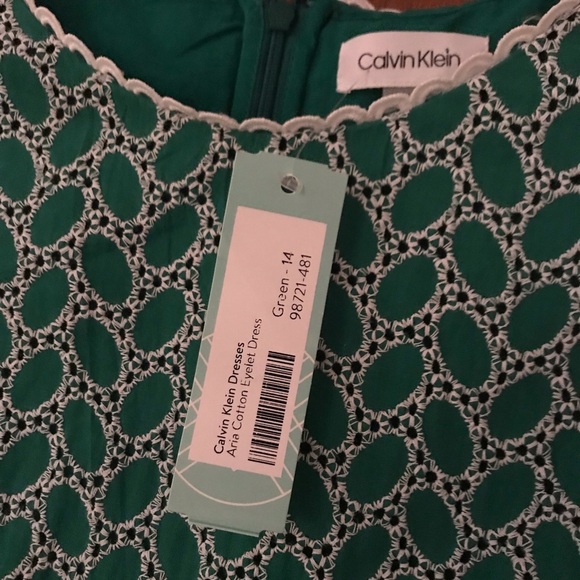 Women’s 14 CALVIN KLEIN Aria Cotton Eyelet St Patrick’s Swing Dance Dress NWT - Picture 4 of 16